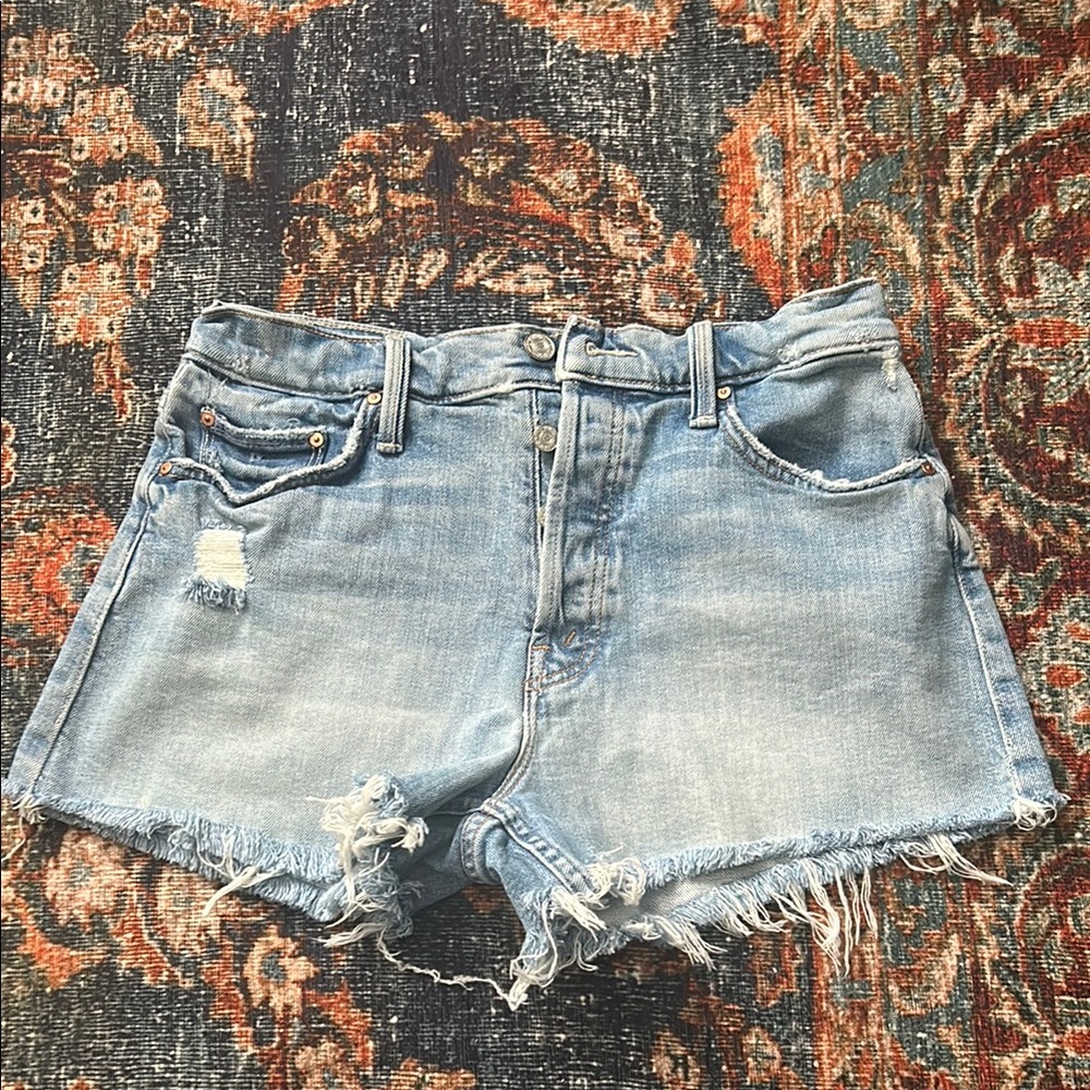 MOTHER Blue Jean Shorts Distressed Frayed Hem